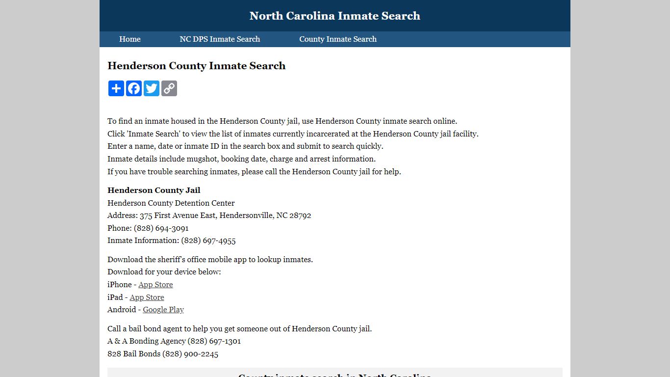 Henderson County Inmate Search - North Carolina Inmate Search